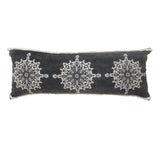 14" X 36" Charcoal White And Cream Lumbar Medallion Cotton Throw Pillow Cover with Tufts