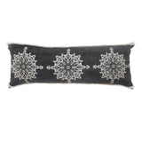 14" X 36" Charcoal White And Cream Lumbar Medallion Cotton Throw Pillow Cover with Tufts