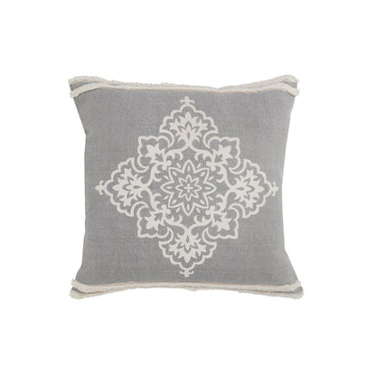 24" Gray And White Medallion Cotton Throw Pillow Cover