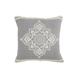 24" Gray And White Medallion Cotton Throw Pillow Cover