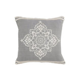 24" Gray And White Medallion Cotton Throw Pillow Cover with Texture