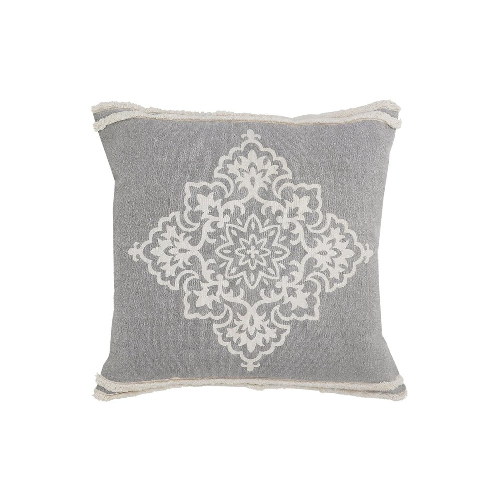 24" Gray And White Medallion Cotton Throw Pillow Cover with Texture