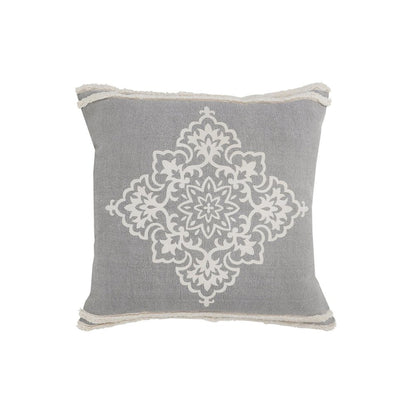 24" Gray And White Medallion Cotton Throw Pillow Cover with Texture