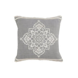 24" Gray And White Medallion Cotton Throw Pillow Cover with Texture