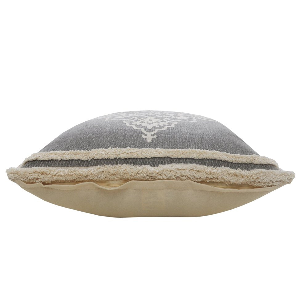 24" Gray And White Medallion Cotton Throw Pillow Cover with Texture