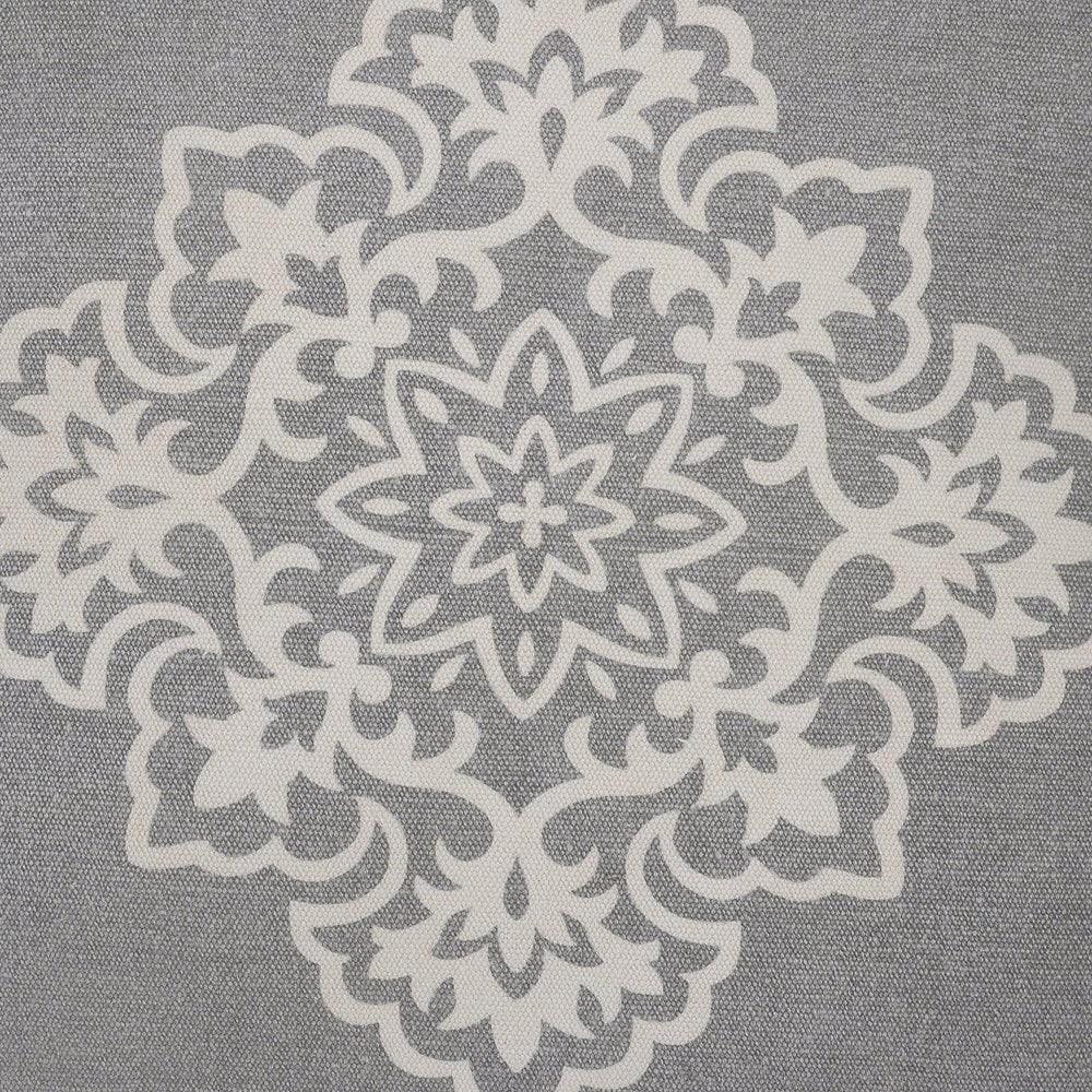 24" Gray And White Medallion Cotton Throw Pillow Cover with Texture