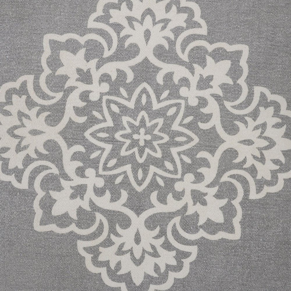 24" Gray And White Medallion Cotton Throw Pillow Cover with Texture