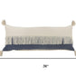 14" X 36" Blue And Ivory Lumbar Beach Striped Cotton Throw Pillow Cover