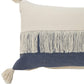 14" X 36" Blue And Ivory Lumbar Beach Striped Cotton Throw Pillow Cover