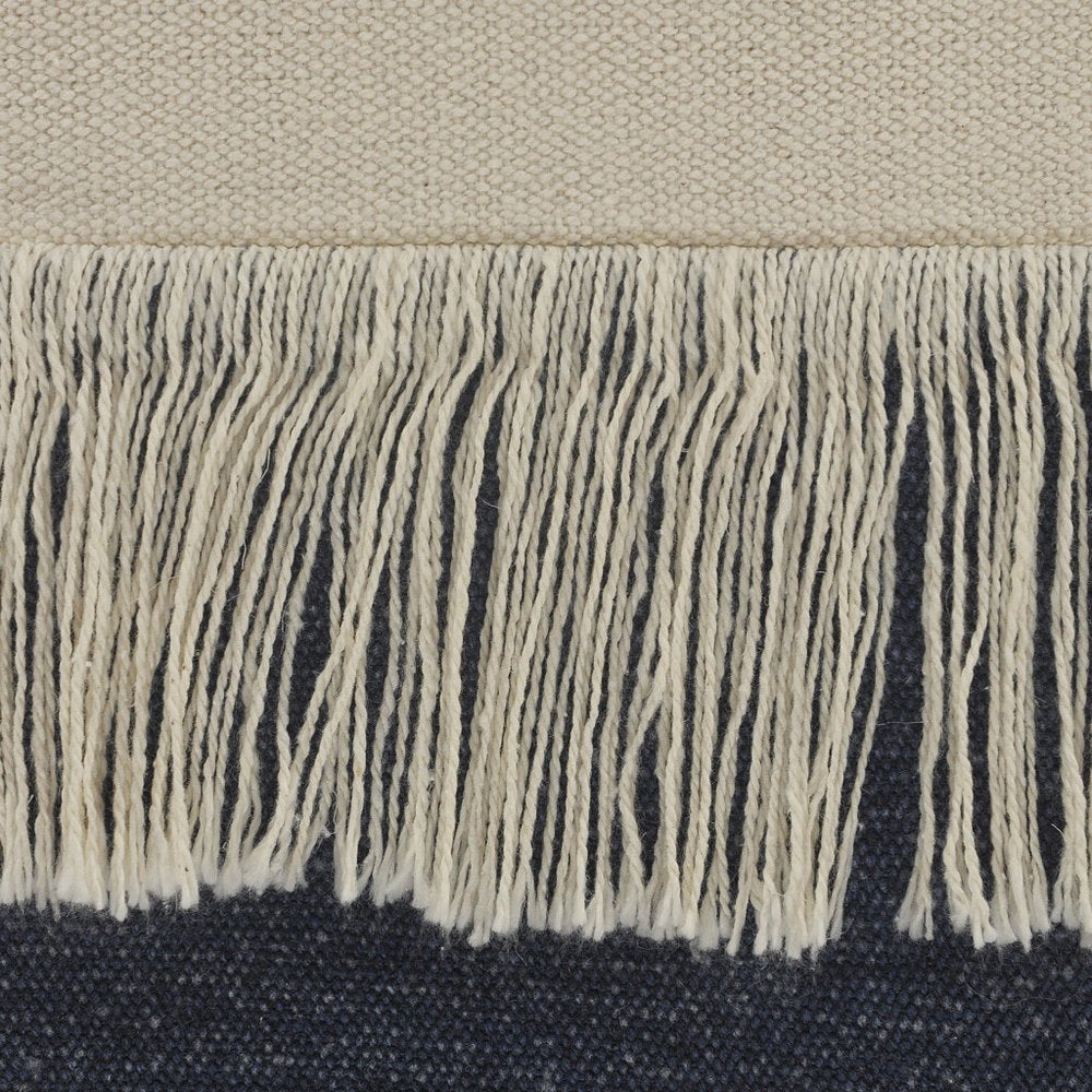 14" X 36" Blue And Ivory Lumbar Beach Striped Cotton Throw Pillow Cover