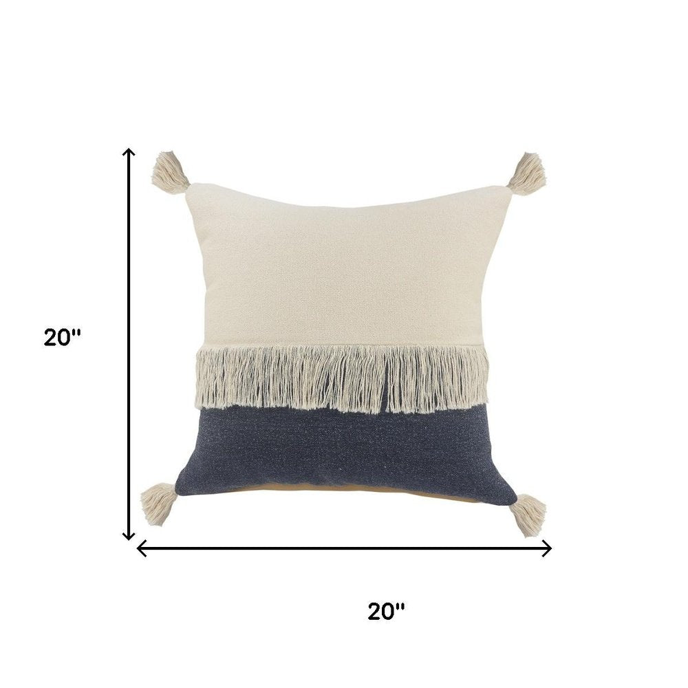 20" Blue And Ivory Beach Striped Cotton Throw Pillow Cover