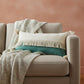 14" X 36" Green And Off White Lumbar Beach Cotton Throw Pillow Cover with Tassels