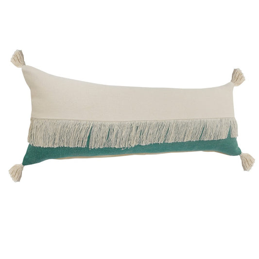 14" X 36" Green And Ivory Lumbar Beach Striped Cotton Throw Pillow Cover