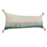 14" X 36" Green And Off White Lumbar Beach Cotton Throw Pillow Cover with Tassels