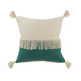 20" Green And Off White Beach Cotton Throw Pillow Cover with Tassels