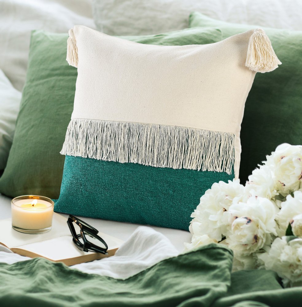 20" Green And Ivory Beach Striped Cotton Throw Pillow Cover