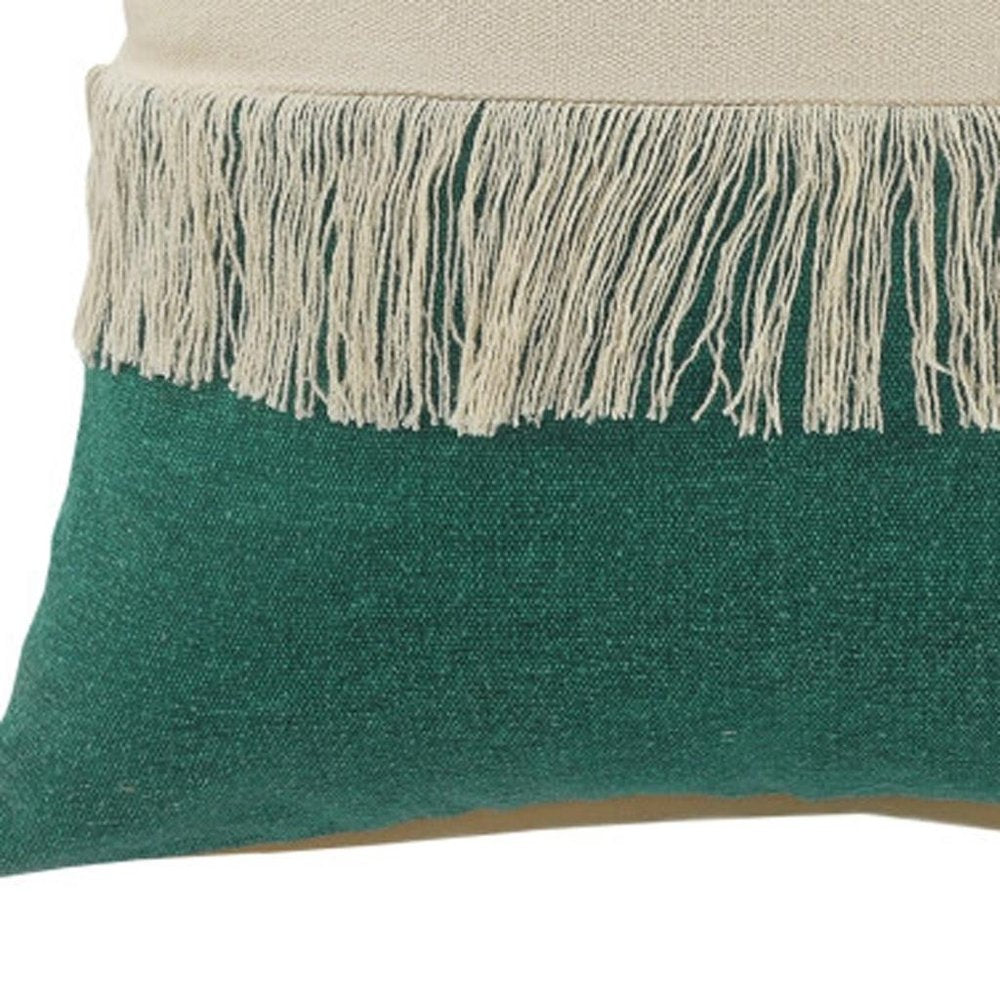 20" Green And Ivory Beach Striped Cotton Throw Pillow Cover