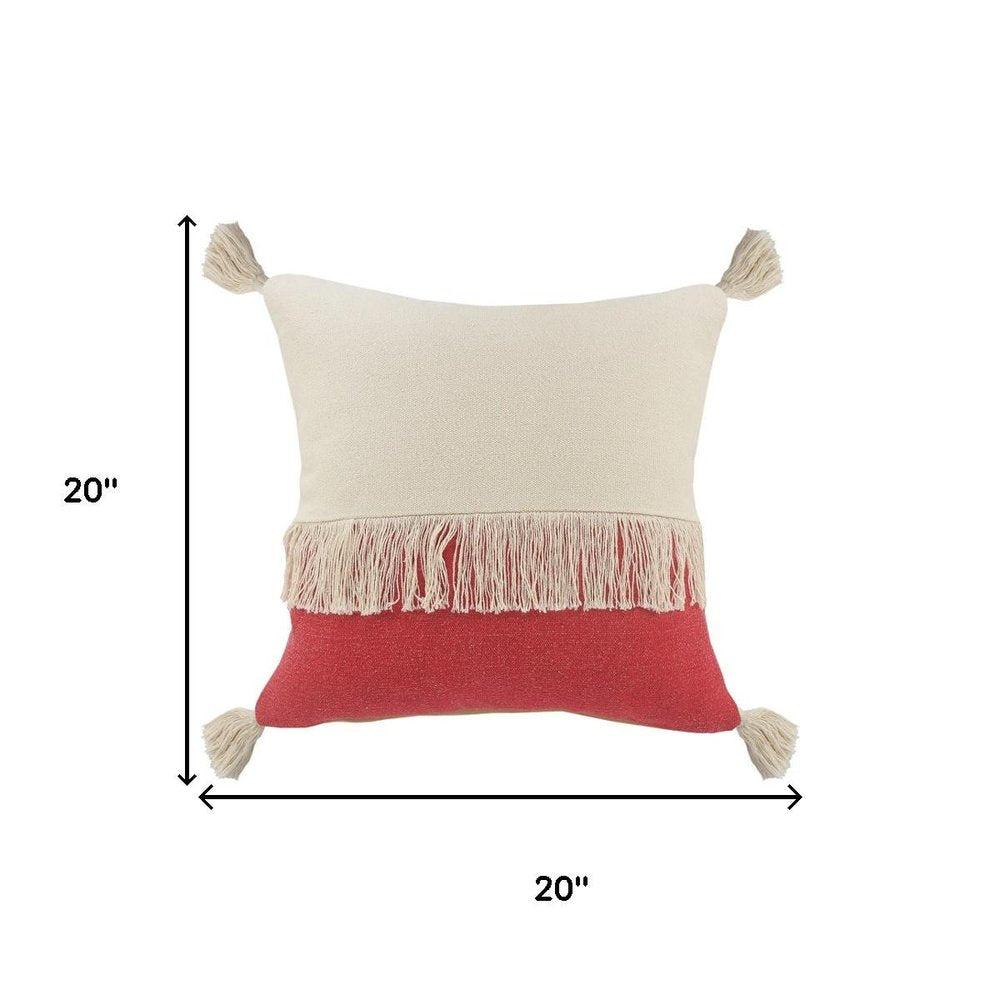 20" Red And Ivory Beach Striped Cotton Throw Pillow Cover