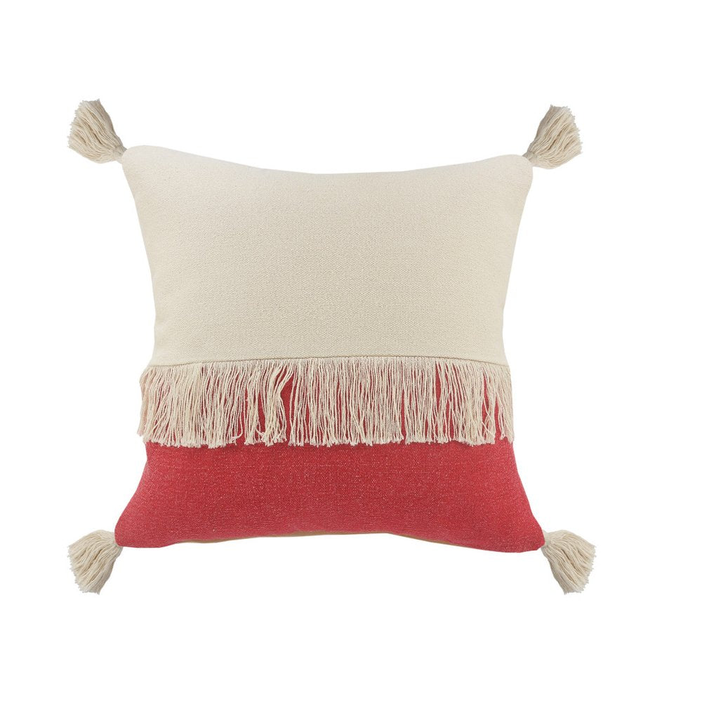 20" Red And Ivory Beach Striped Cotton Throw Pillow Cover