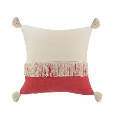 20" Red And Ivory Beach Striped Cotton Throw Pillow Cover