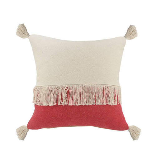 20" Red And Ivory Beach Striped Cotton Throw Pillow Cover