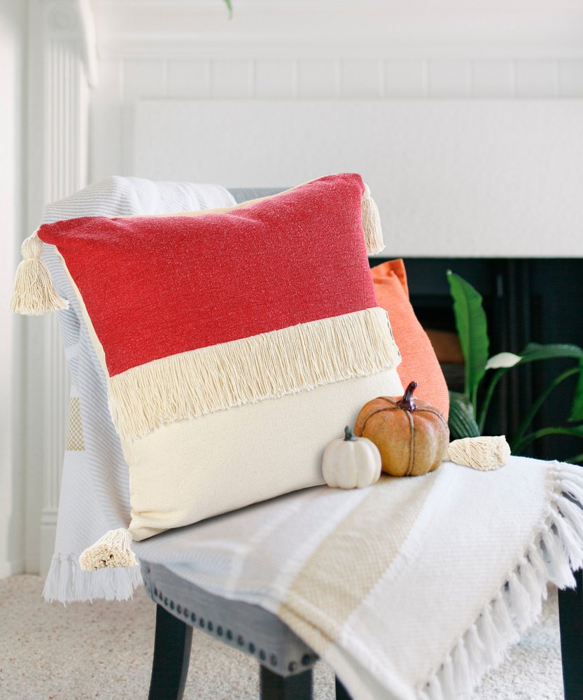 20" Red And Ivory Beach Striped Cotton Throw Pillow Cover
