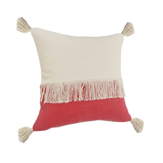 20" Red And Ivory Beach Striped Cotton Throw Pillow Cover