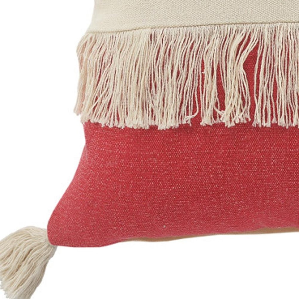 20" Red And Ivory Beach Striped Cotton Throw Pillow Cover