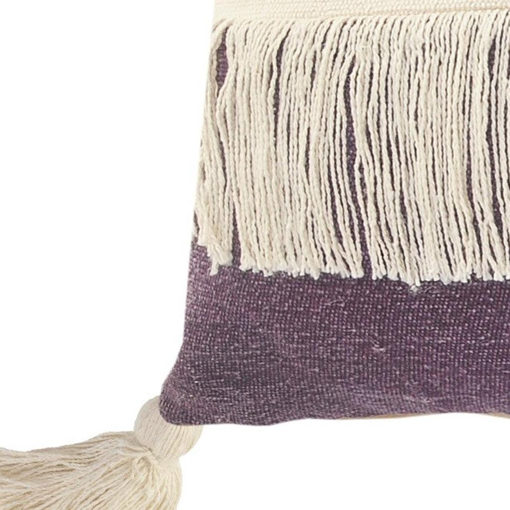 14" X 36" Purple And Ivory Lumbar Beach Striped Cotton Throw Pillow Cover