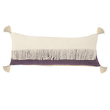 14" X 36" Eggplant And Off White Lumbar Beach Cotton Throw Pillow Cover with Tassels