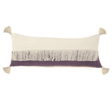 14" X 36" Eggplant And Off White Lumbar Beach Cotton Throw Pillow Cover with Tassels
