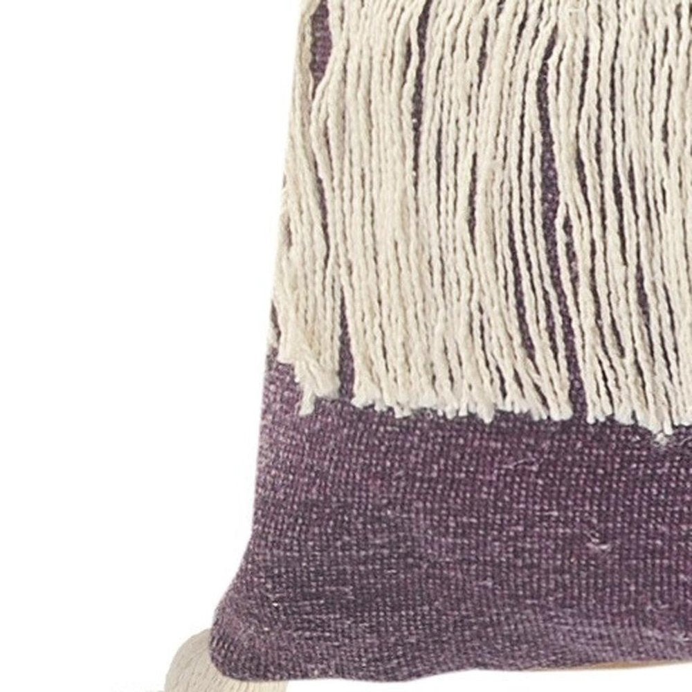 14" X 36" Purple And Ivory Lumbar Beach Striped Cotton Throw Pillow Cover