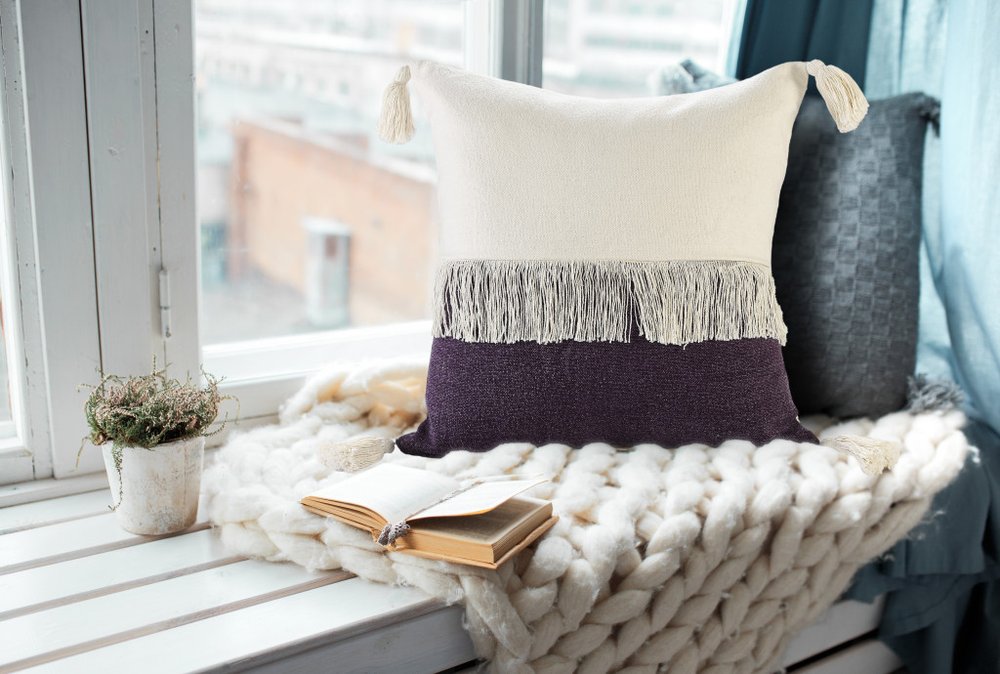 20" Purple And Ivory Beach Striped Cotton Throw Pillow Cover