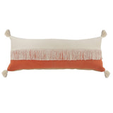 14" X 36" Orange And Ivory Lumbar Beach Striped Cotton Throw Pillow Cover