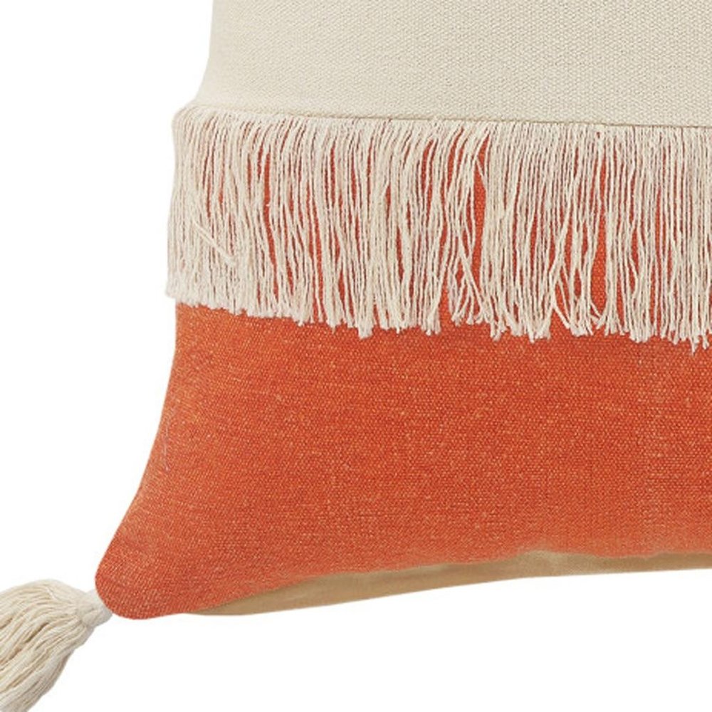 20" Orange And Ivory Beach Striped Cotton Throw Pillow Cover