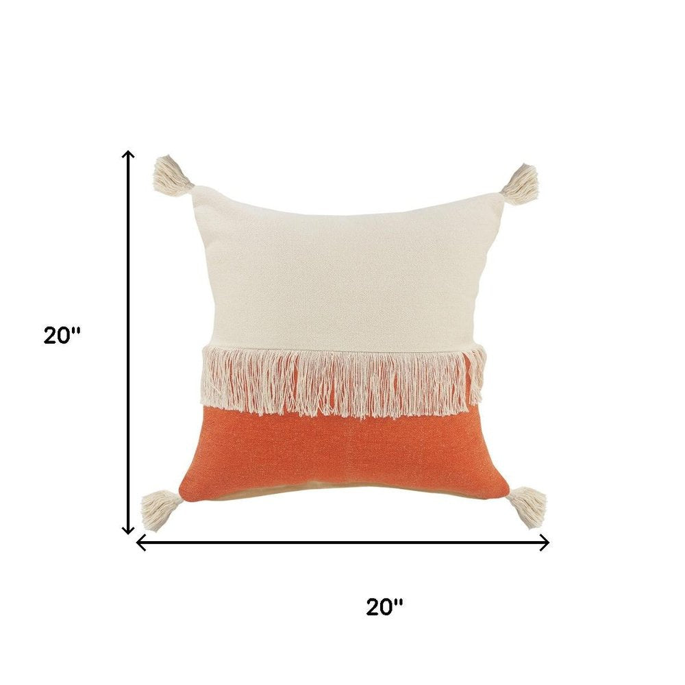 20" Orange And Ivory Beach Striped Cotton Throw Pillow Cover
