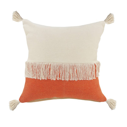 20" Orange And Ivory Beach Striped Cotton Throw Pillow Cover