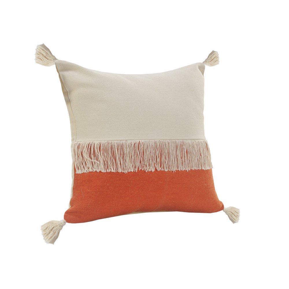 20" Orange And Ivory Beach Striped Cotton Throw Pillow Cover