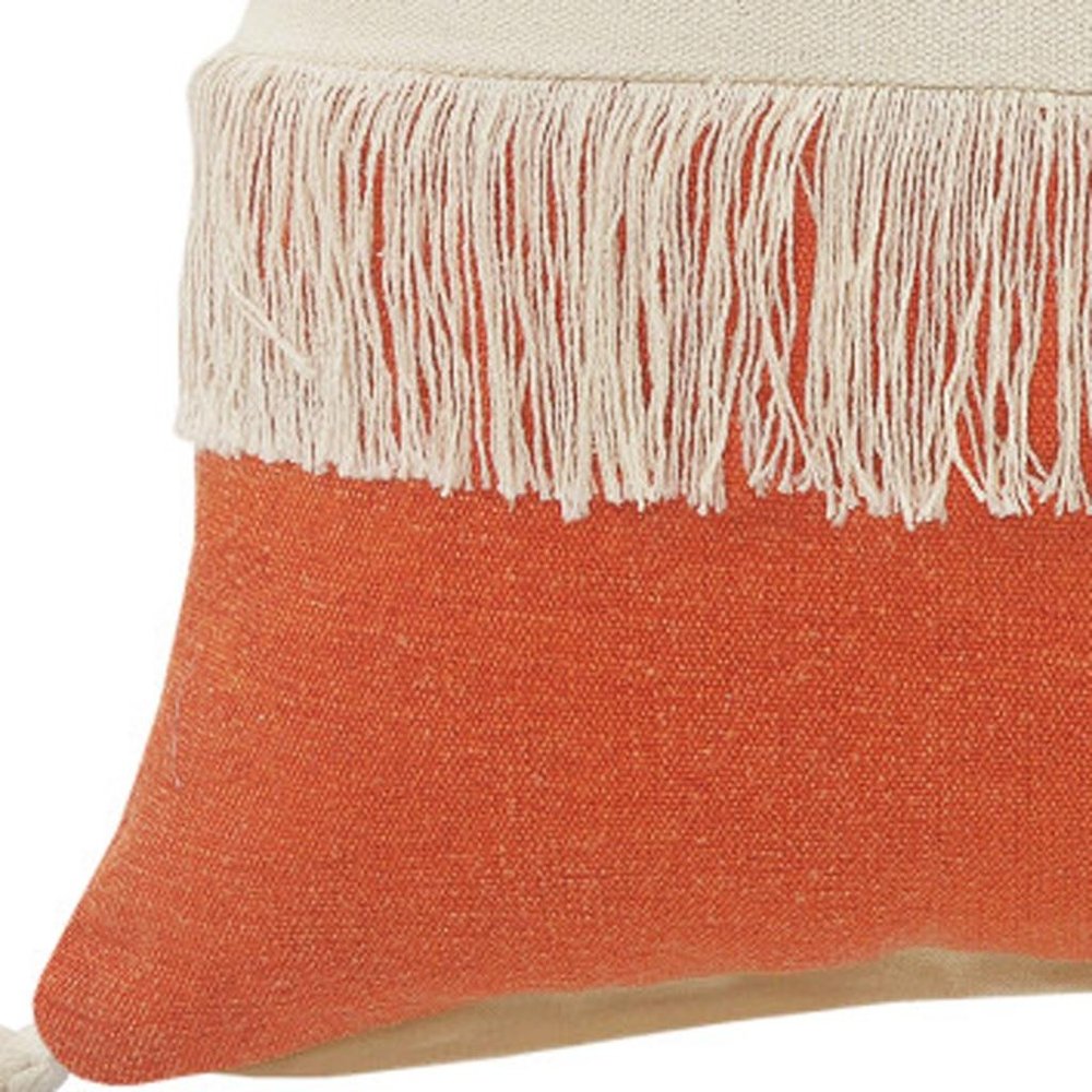 20" Orange And Ivory Beach Striped Cotton Throw Pillow Cover