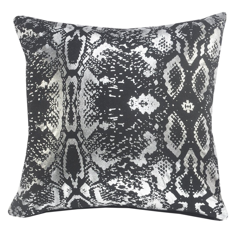 20" Black And Silver Beach Cotton Throw Pillow Cover