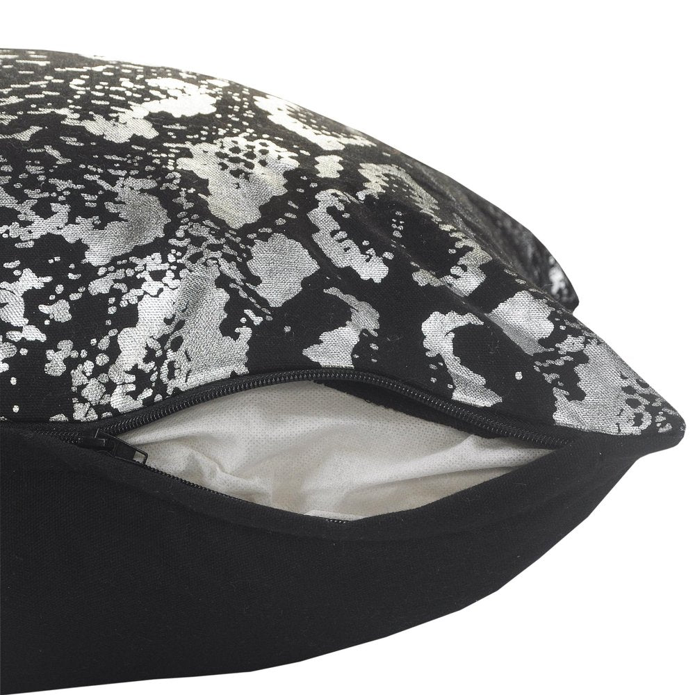 20" Black And Silver Beach Cotton Throw Pillow Cover