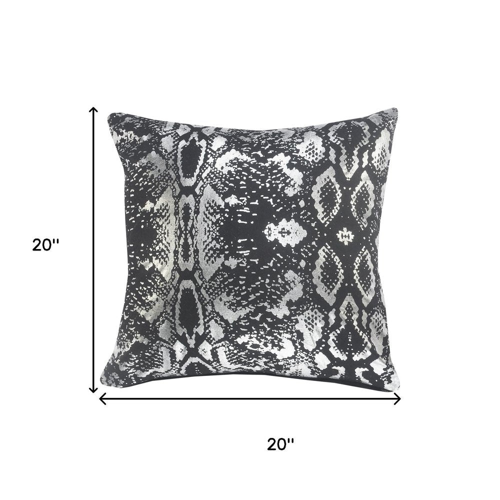 20" Black And Silver Beach Cotton Throw Pillow Cover