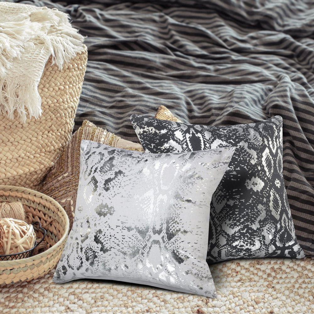 20" White And Silver Beach Striped Cotton Throw Pillow Cover