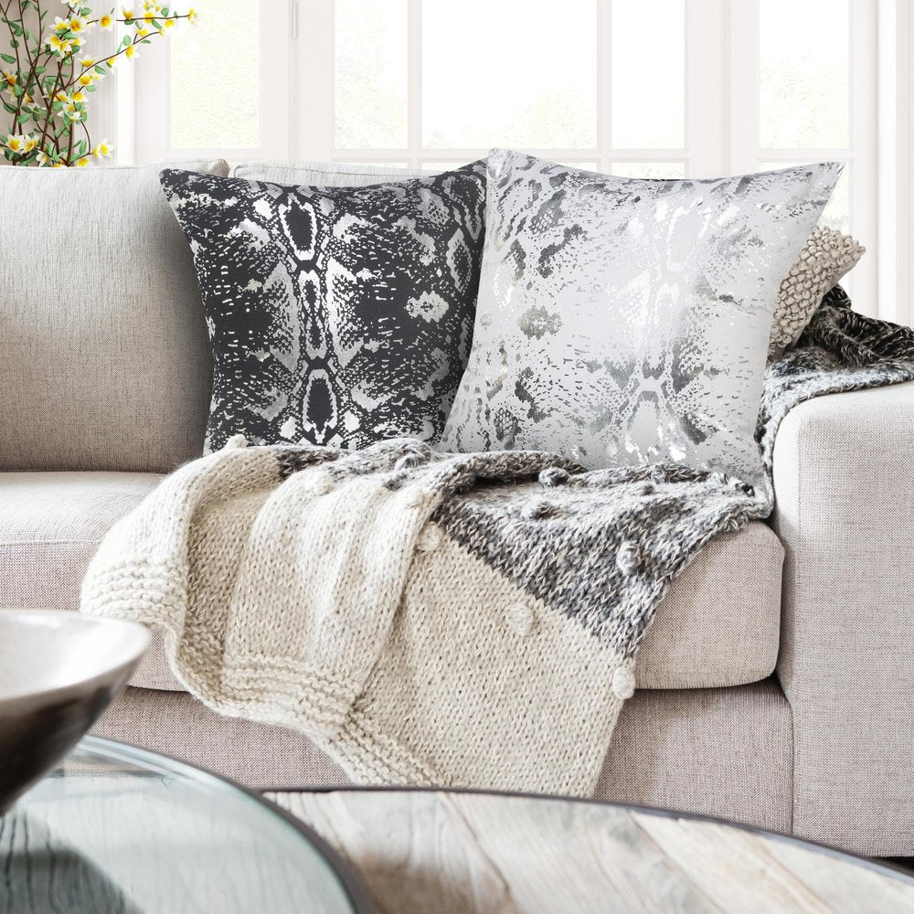 20" White And Silver Beach Cotton Throw Pillow Cover