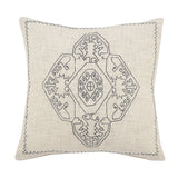20" White And Blue Medallion Cotton Throw Pillow Cover