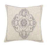 20" White And Blue Medallion Cotton Throw Pillow Cover with Embroidery