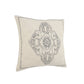 20" White And Blue Medallion Cotton Throw Pillow Cover with Embroidery