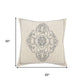 20" White And Blue Medallion Cotton Throw Pillow Cover with Embroidery