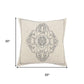 20" White And Blue Medallion Cotton Throw Pillow Cover