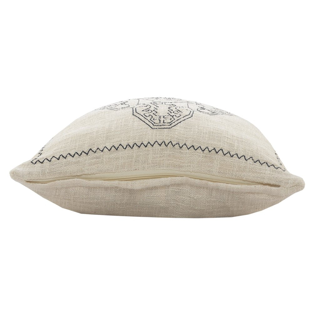 20" White And Blue Medallion Cotton Throw Pillow Cover